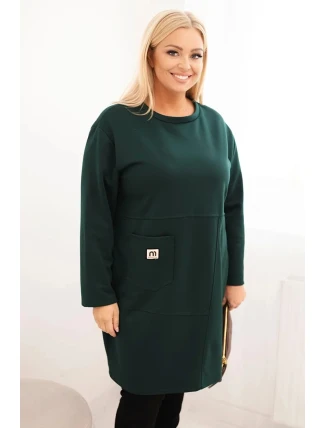 Dámská sukýnka Plus Size máslová s kapsou a 3/4 rukávem tmavě zelená