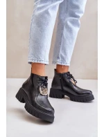 Zazoo 2952 Kožené boty se zlatou ozdobou černé