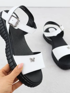 Dámské kožené sandály na hrubé podrážce s motýlím vzorem bílé Filippo DS6811