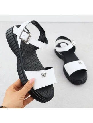 Dámské kožené sandály na hrubé podrážce s motýlím vzorem bílé Filippo DS6811