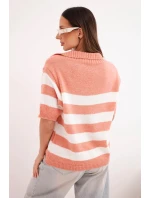Dámský svetr s límečkem a krátkým rukávem pruhovaný rudy