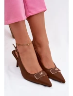 Dámské sandály na podpatku s ozdobným detailem Čokoládové Lurella