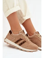 Dámské semišové tenisky na platformě Leopardí vzor LR61-7071 Hnědé