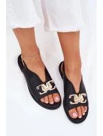 Dámské Sandály Na Plochém Podpatku Se Zlatou Ozdobou Černé Amelira