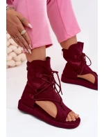 Dámské sandály Eko semiš s vysokým páskem a šněrováním Bordó Ferlisse