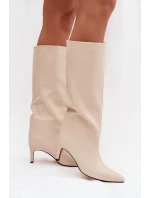 Dámské nazouvací kozačky na jehlovém podpatku Olivienne – světle béžové