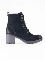 Zajímavé  kotníčkové boty černé dámské na širokém podpatku