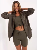 Tojdílný dámský komplet basic v khaki barvě (7742)