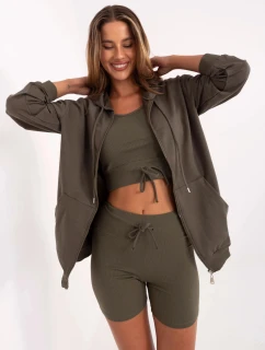 Tojdílný dámský komplet basic v khaki barvě (7742)