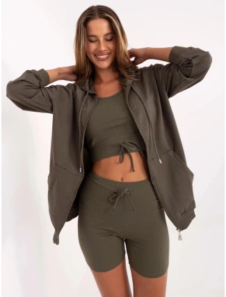 Tojdílný dámský komplet basic v khaki barvě (7742)