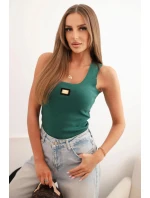 Dámská pruhovaná top na ramínkách s ozdobnou nášivkou tmavě zelená Dámská pruhovaná top na ramínkách s ozdobnou nášivkou tmavě zelená