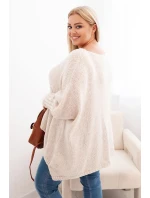 Dámský svetr Plus Size z akrylu volného střihu s rukávem 3/4 béžový