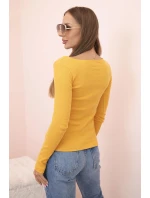 Dámská bavlněná blůza s dlouhým rukávem a lodičkovým výstřihem musztardová Dámská bavlněná blůza s dlouhým rukávem a lodičkovým výstřihem musztardová