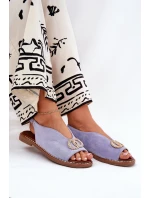 Dámské Sandály S Dekorací Na Ploché Modré Obuvi Eko Velur Béžové Ralisses