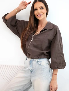 Dámská bavlněná bomber bunda na zip hnědá