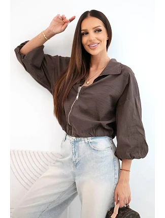 Dámská bavlněná bomber bunda na zip hnědá Dámská bavlněná bomber bunda na zip hnědá