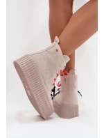 Dámské zateplené semišové trampky na masivní platformě GOE – béžové