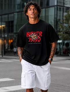 Pánské tričko oversize s nápisem NEVER MIND černé FashionStreet NX1021R