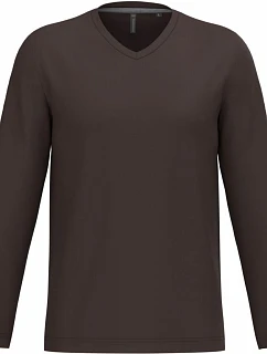 Kariban K 358 Pánské tričko do V s dl. rukávem 20.K358 chocolate