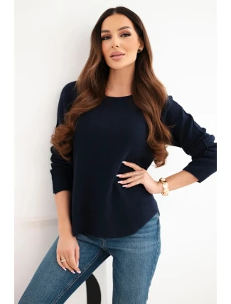 Dámský svetr z viskózy s dlouhým rukávem a kulatým výstřihem námořnická modrá