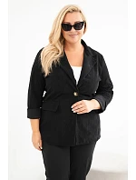 Dámské sako Plus Size manšestrové s klopami a kapsami černá Dámské sako Plus Size manšestrové s klopami a kapsami černá