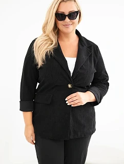 Dámské sako Plus Size manšestrové s klopami a kapsami černá
