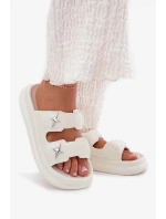 Dámské pěnové pantofle na platformě – ecru