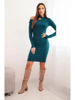 Dámské šaty z úpletu s dlouhým rukávem a asymetrickým výstřihem ZS3039 34956 mořská - Kesi Dámské šaty z úpletu s dlouhým rukávem a asymetrickým výstřihem ZS3039 34956 mořská - Kesi