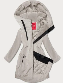 Lehce zateplená světle béžová dámská bunda s kapucí LHD (LHD-24589)
