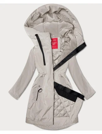 Lehce zateplená světle béžová dámská bunda s kapucí LHD (LHD-24589)