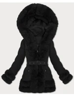 Elegantní černá bunda pro přechodné období s kožešinou S'West (B8526-1)
