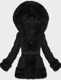 Elegantní černá bunda pro přechodné období s kožešinou S'West (B8526-1)