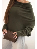 Dámský asymetrický batwing svetr z viskózy khaki
