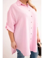 Dámská košile Plus Size z viskózy s delším zadním dílem cukrová růžová