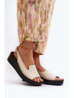 Zazoo 2893 Dámské kožené sandály na tlusté podrážce světle béžové