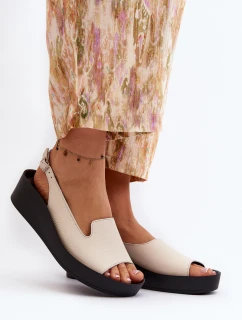 Zazoo 2893 Dámské kožené sandály na tlusté podrážce světle béžové