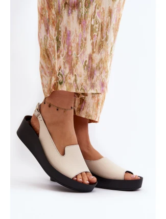 Zazoo 2893 Dámské kožené sandály na tlusté podrážce světle béžové