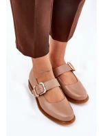 Kožené Polobotky Dámské S Přezkou Laura Messi 2980 Tmavě Béžové