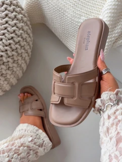 Dámské nazouváky na ploché podrážce tmavě béžové Lorania