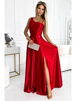 Dlouhé  saténové šaty 524-1 červené - Numoco