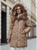 Dámská zimní bunda MORISIO dlouhá prošívaná s kapucí béžová FashionStreet TY5183