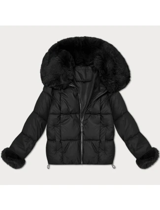 Černá dámská péřová bunda s kožešinovým límcem S'West (B8257-1) Černá dámská péřová bunda s kožešinovým límcem S'West (B8257-1)