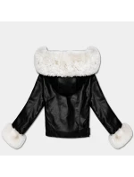 Černo/ecru dámská bunda ramoneska s kožešinovou kapucí (61M8506-392B) Černo/ecru dámská bunda ramoneska s kožešinovou kapucí (61M8506-392B)