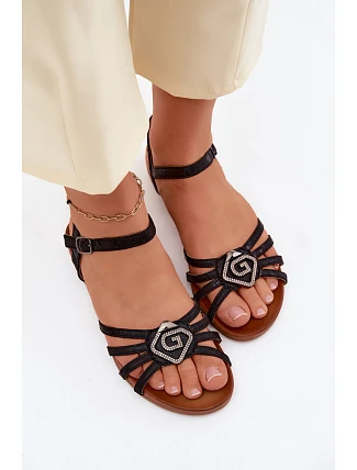 Dámské sandály Ploché s pásky a ozdobou S.Barski KV61-6056 Černé