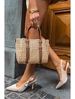 Materiálové Sandály Na Podpatku S Mašlí Béžové Cosma Materiálové Sandály Na Podpatku S Mašlí Béžové Cosma
