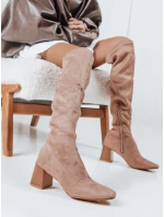 Dámské semišové béžové kozačky FashionStreet ZY1244