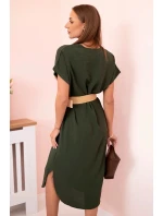 Šaty s ozdobným páskem khaki