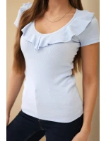 Dámská pruhovaná blůza s volánkem u výstřihu modrá