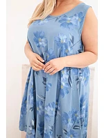 Dámské šaty Plus Size z viskózy s květinovým vzorem na ramínkách džínové