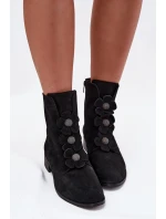 Semišové dámské kotníkové boty Zazoo 3085 černé s ozdobnými květinami